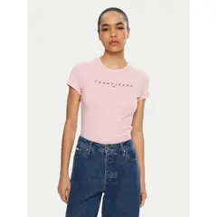 TOMMY HILFIGER - Polera Linear Con Logo Slim Fit Rosado Tommy Jeans