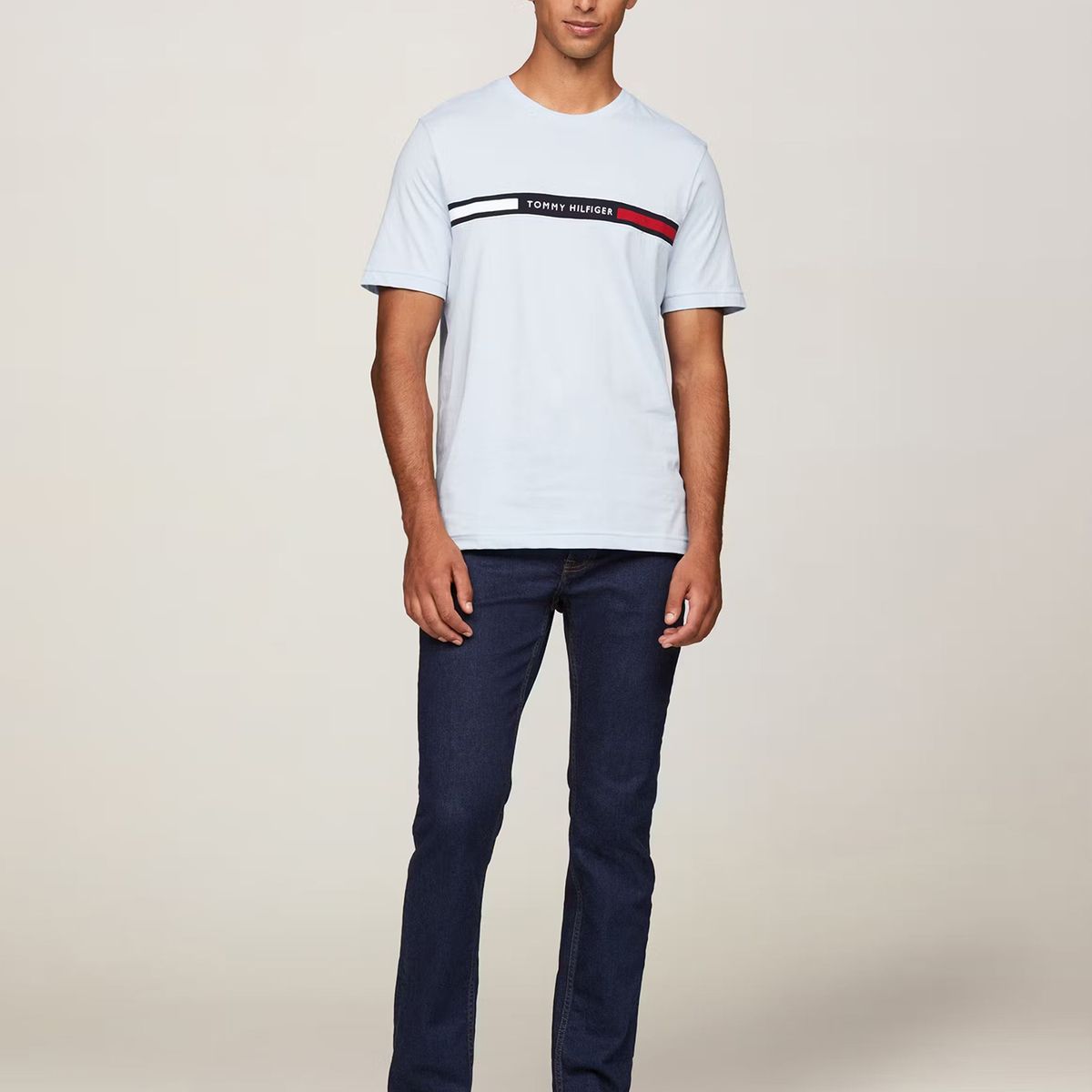 TOMMY HILFIGER - Polera Chest Insert Logo Celeste Tommy Hilfiger