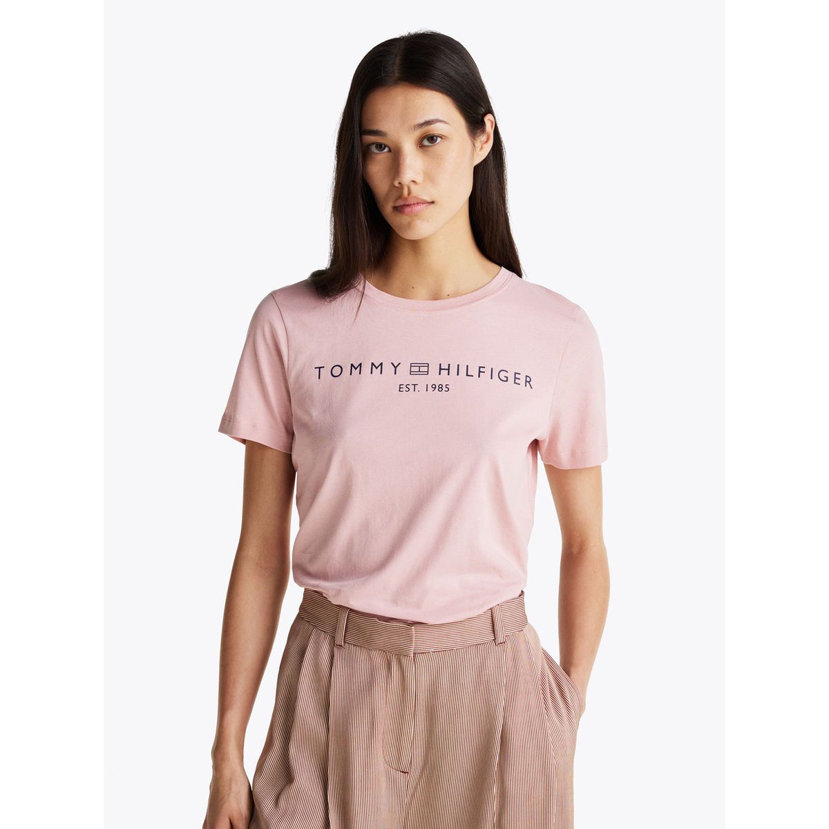 TOMMY HILFIGER - Polera Signature Con Logo Rosado Tommy Hilfiger