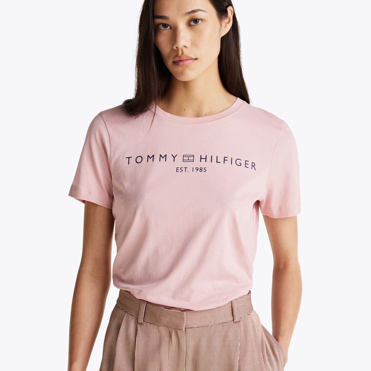 TOMMY HILFIGER - Polera Signature Con Logo Rosado Tommy Hilfiger