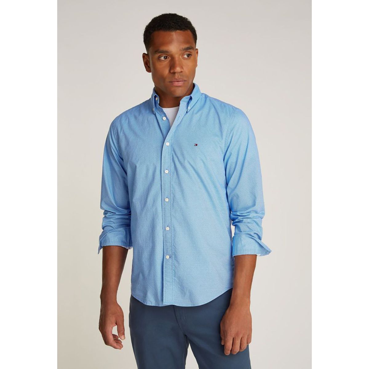 TOMMY HILFIGER - Camisa Solid Poplin Regular Fit Celeste Tommy Hilfiger