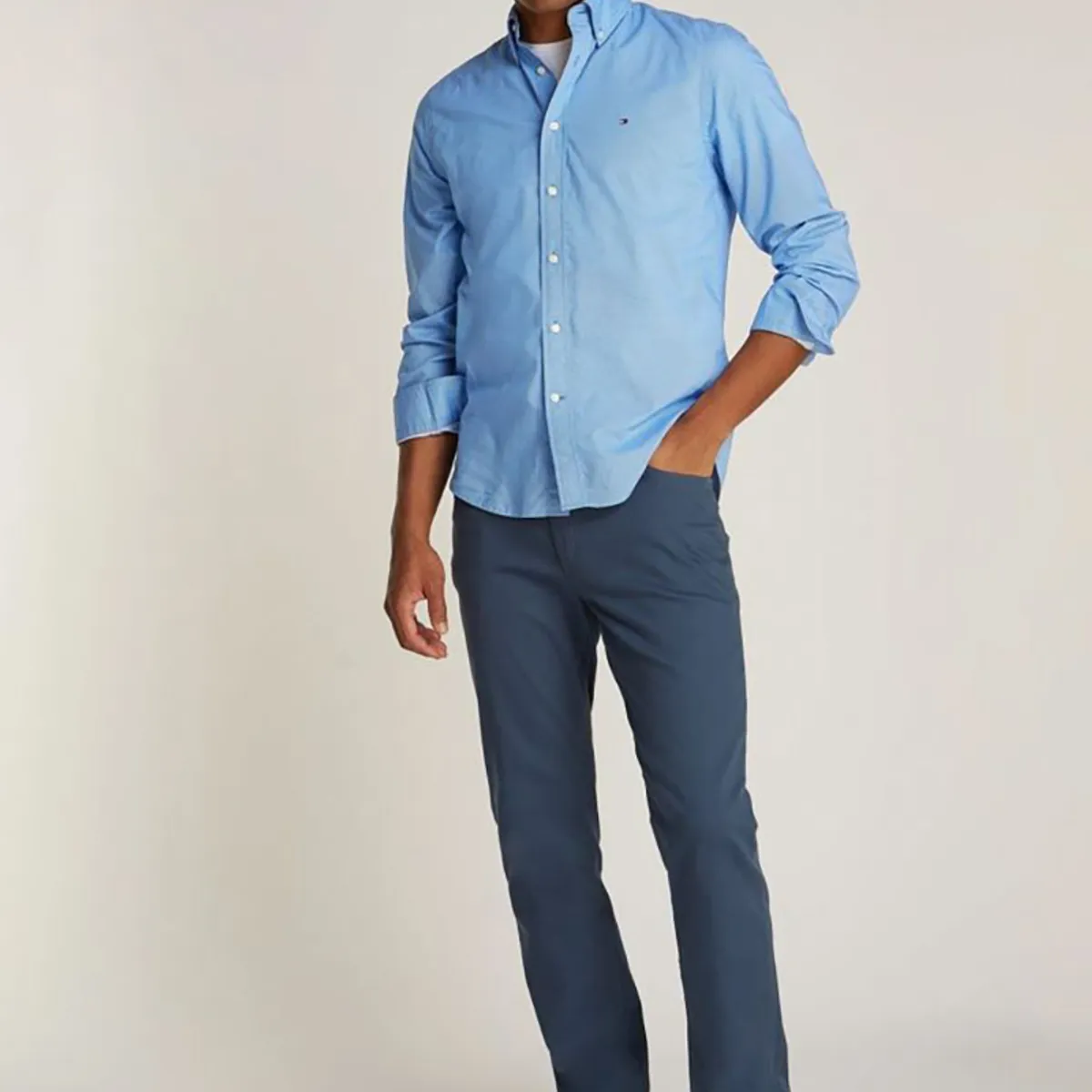 TOMMY HILFIGER - Camisa Solid Poplin Regular Fit Celeste Tommy Hilfiger