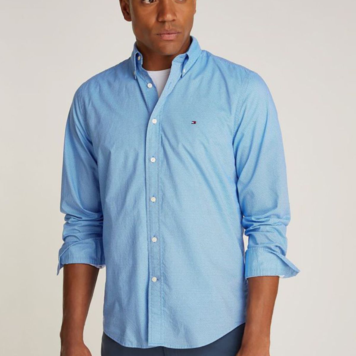 TOMMY HILFIGER - Camisa Solid Poplin Regular Fit Celeste Tommy Hilfiger