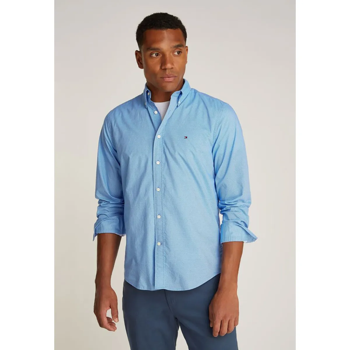 TOMMY HILFIGER - Camisa Solid Poplin Regular Fit Celeste Tommy Hilfiger