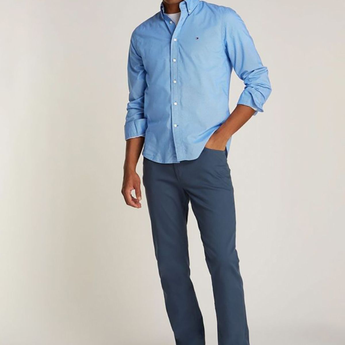 TOMMY HILFIGER - Camisa Solid Poplin Regular Fit Celeste Tommy Hilfiger