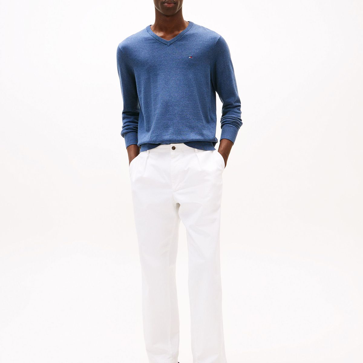 TOMMY HILFIGER - Sweater Básico Signature V-Neck Azul Tommy Hilfiger