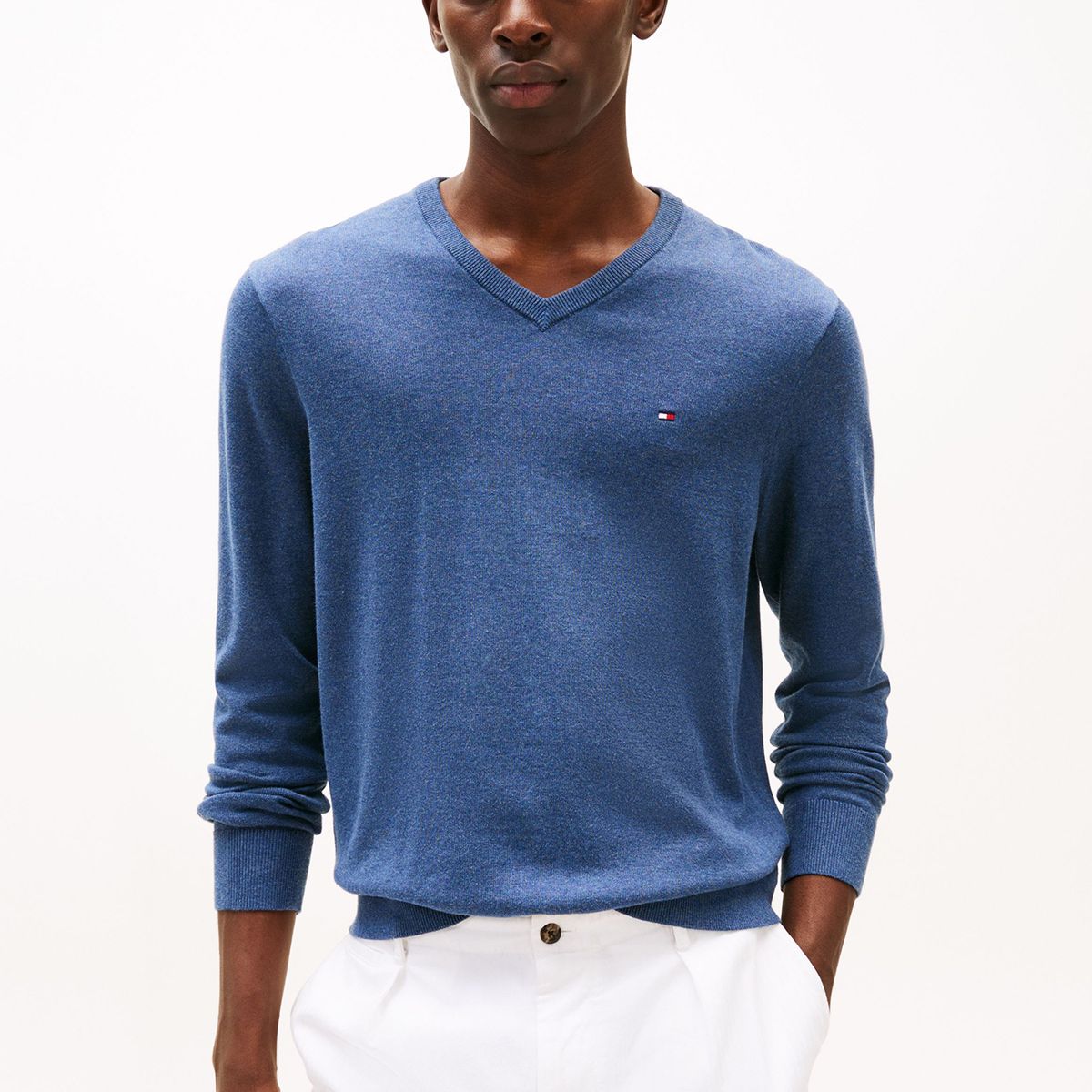 TOMMY HILFIGER - Sweater Básico Signature V-Neck Azul Tommy Hilfiger