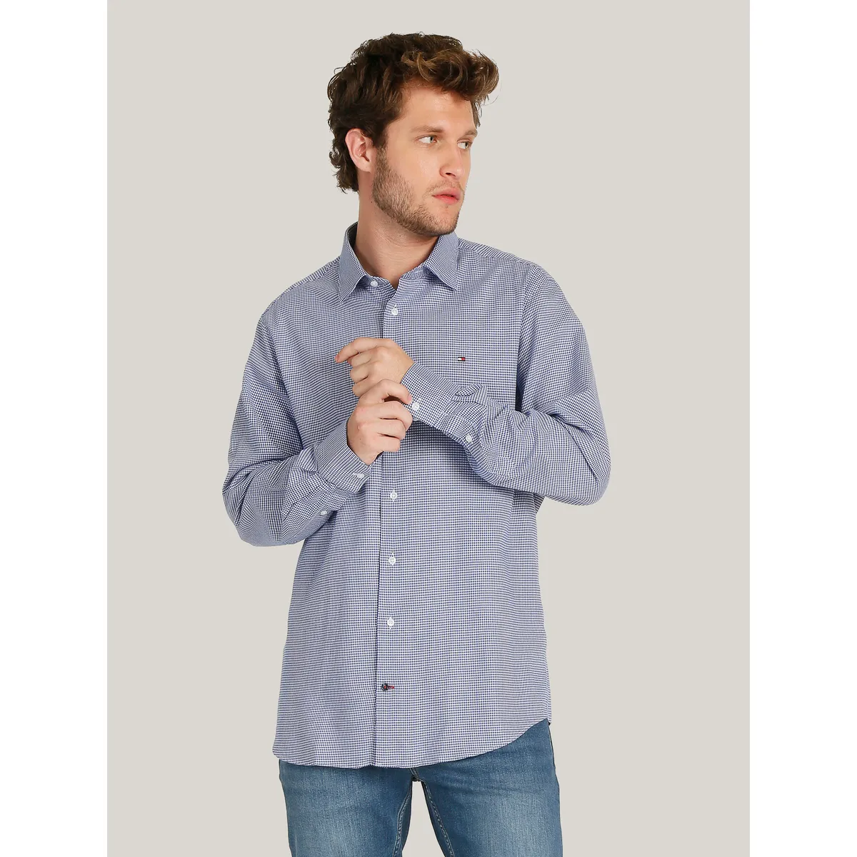 TOMMY HILFIGER - Camisa Solid Regular Fit Azul Tommy Hilfiger