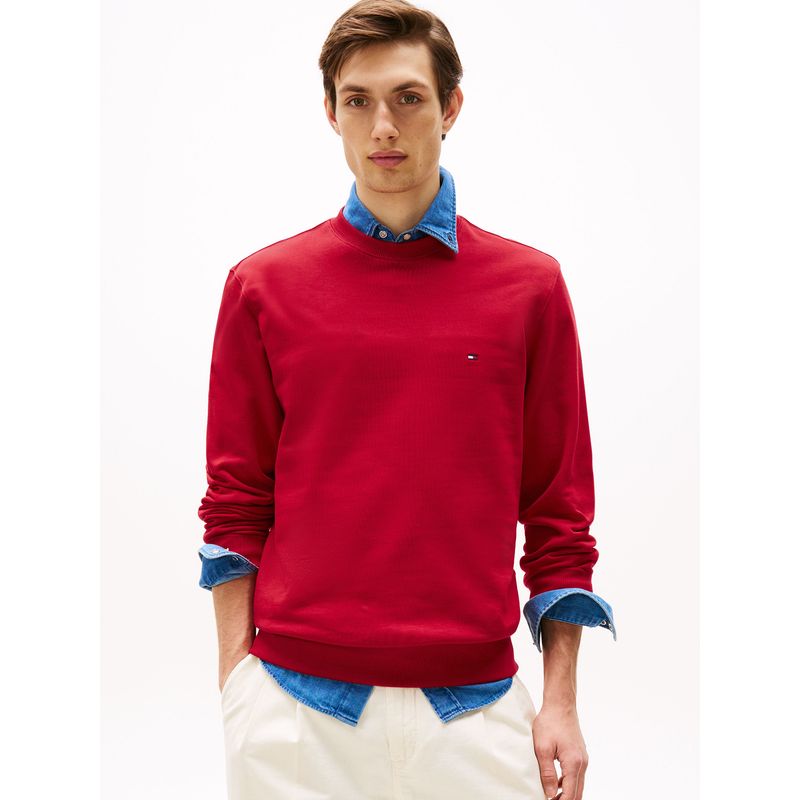 TOMMY HILFIGER - Polerón Solid Con Cuello Redondo Rojo Tommy Hilfiger