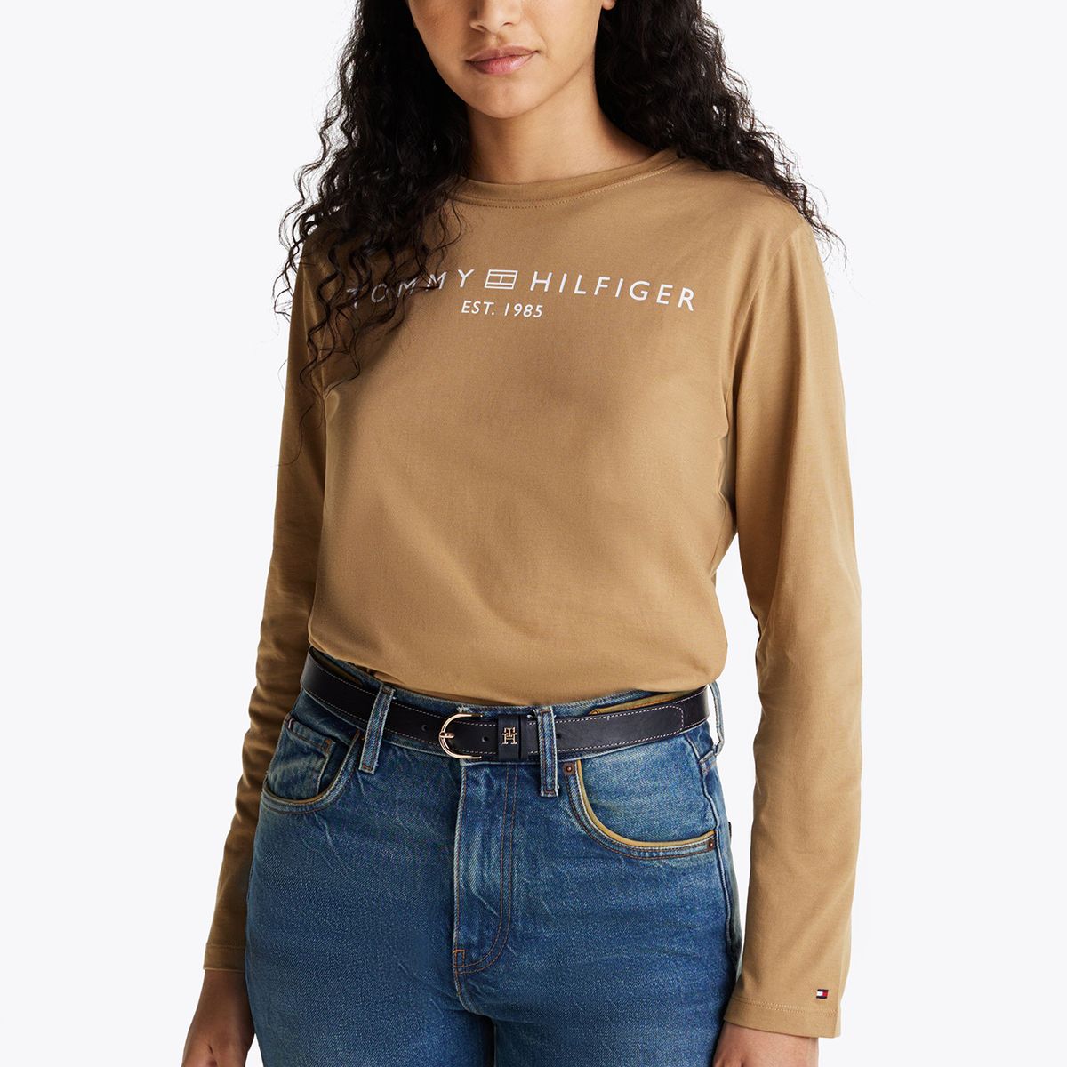 TOMMY HILFIGER - Polera Con Logo Corporate Solid Beige Tommy Hilfiger