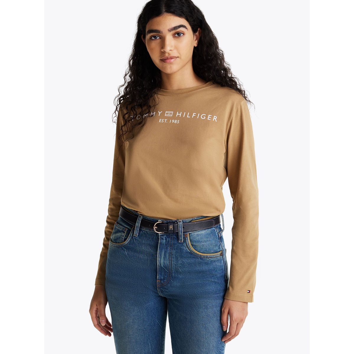 TOMMY HILFIGER - Polera Con Logo Corporate Solid Beige Tommy Hilfiger