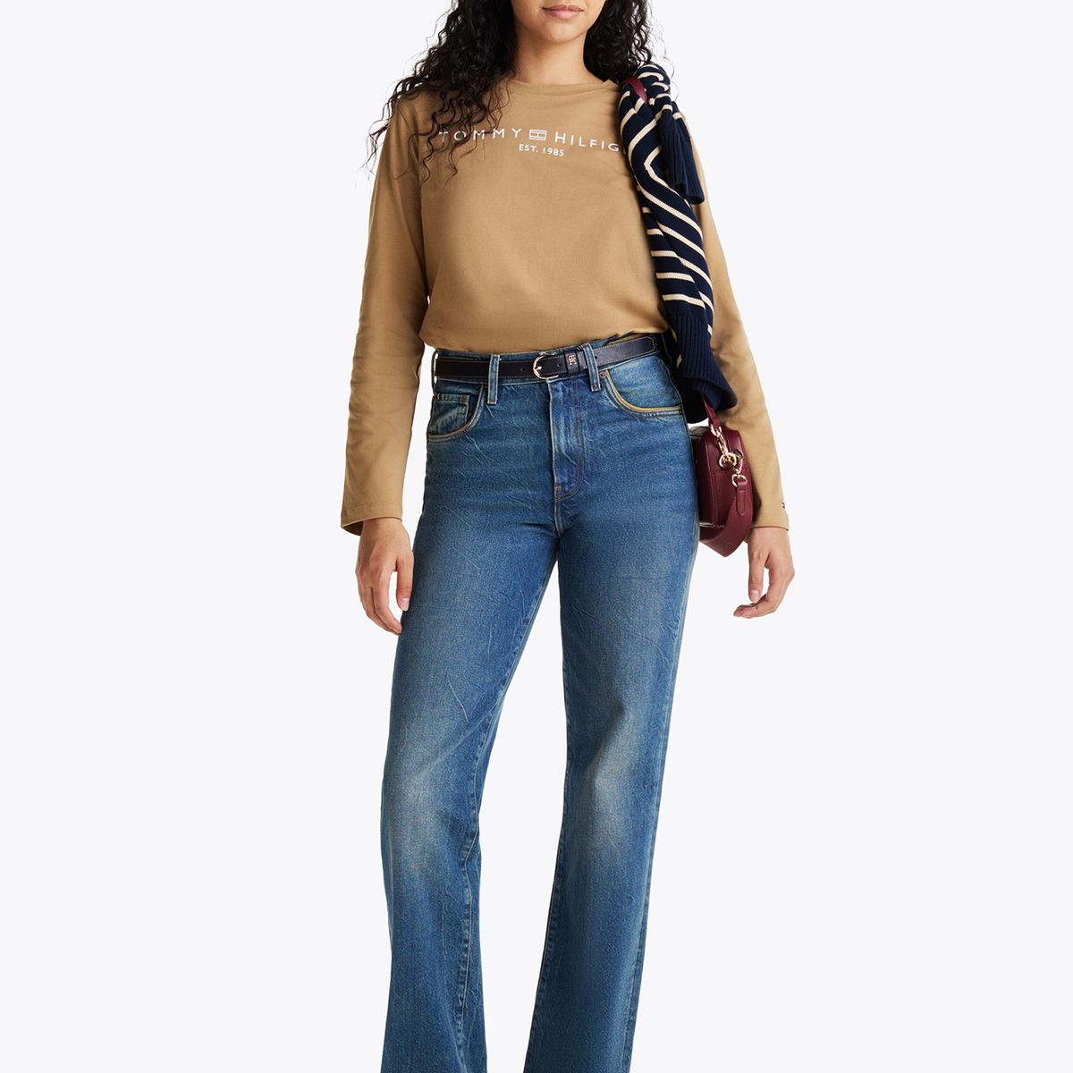 TOMMY HILFIGER - Polera Con Logo Corporate Solid Beige Tommy Hilfiger