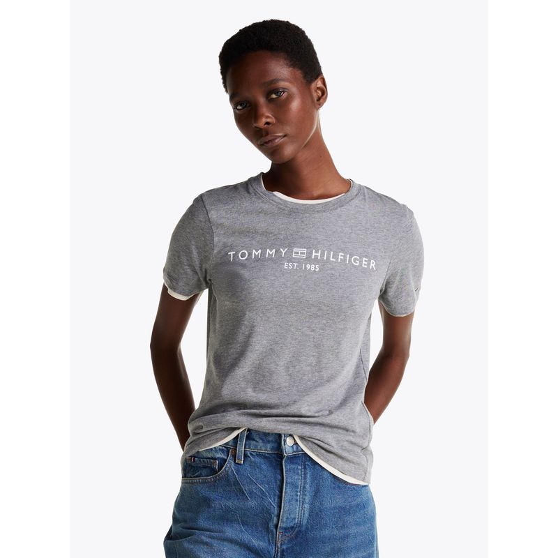 TOMMY HILFIGER - Polera Signature Con Logo Gris Tommy Hilfiger