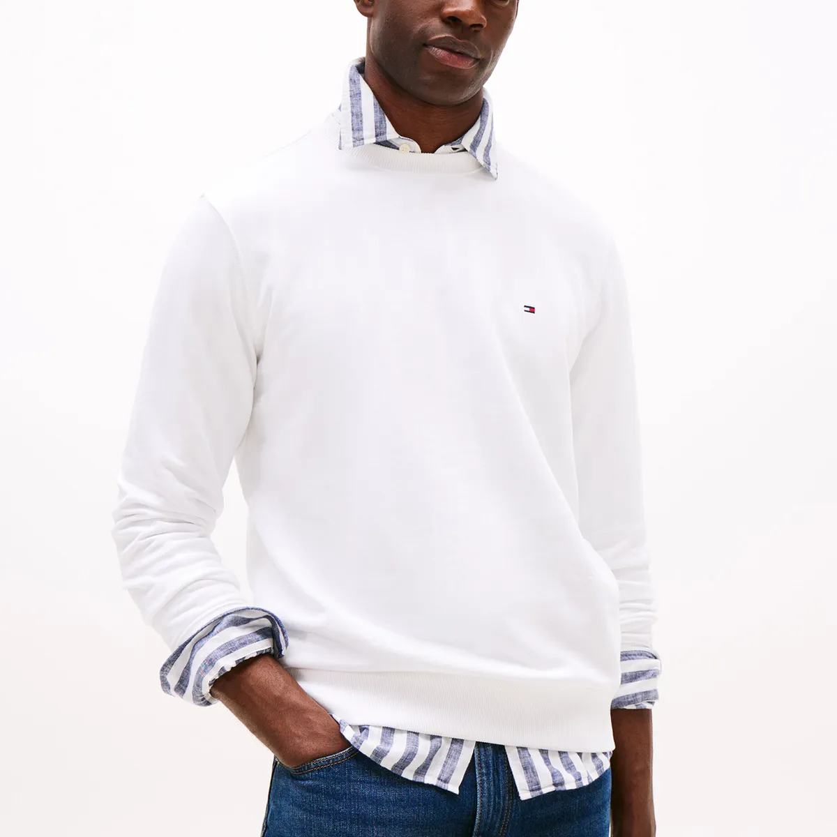 TOMMY HILFIGER - Polerón Solid Con Cuello Redondo Blanco Tommy Hilfiger