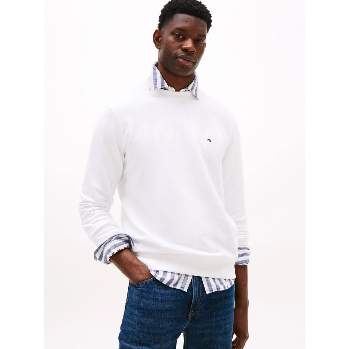 TOMMY HILFIGER - Polerón Solid Con Cuello Redondo Blanco Tommy Hilfiger