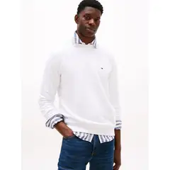 TOMMY HILFIGER - Polerón Solid Con Cuello Redondo Blanco