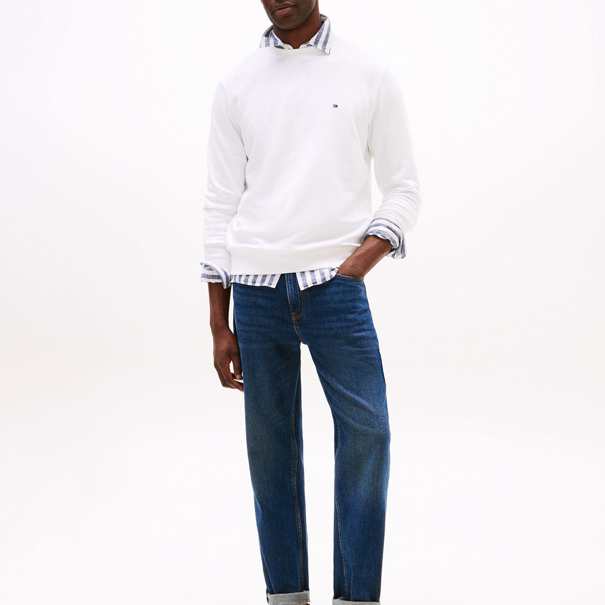 TOMMY HILFIGER - Polerón Solid Con Cuello Redondo Blanco Tommy Hilfiger
