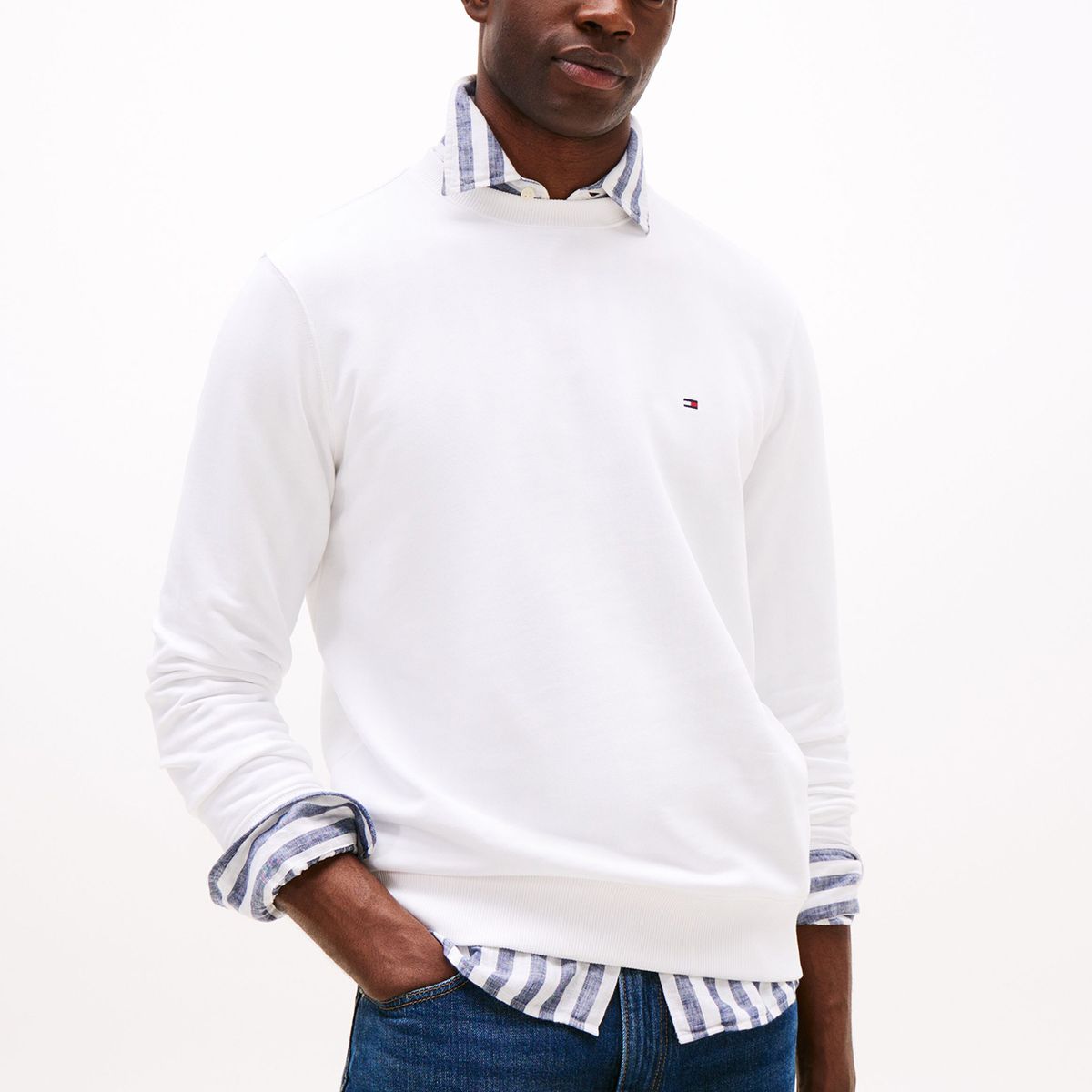 TOMMY HILFIGER - Polerón Solid Con Cuello Redondo Blanco Tommy Hilfiger