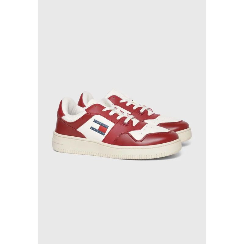TOMMY HILFIGER - Zapatillas Essential Retro De Cuero Rojo Tommy Jeans