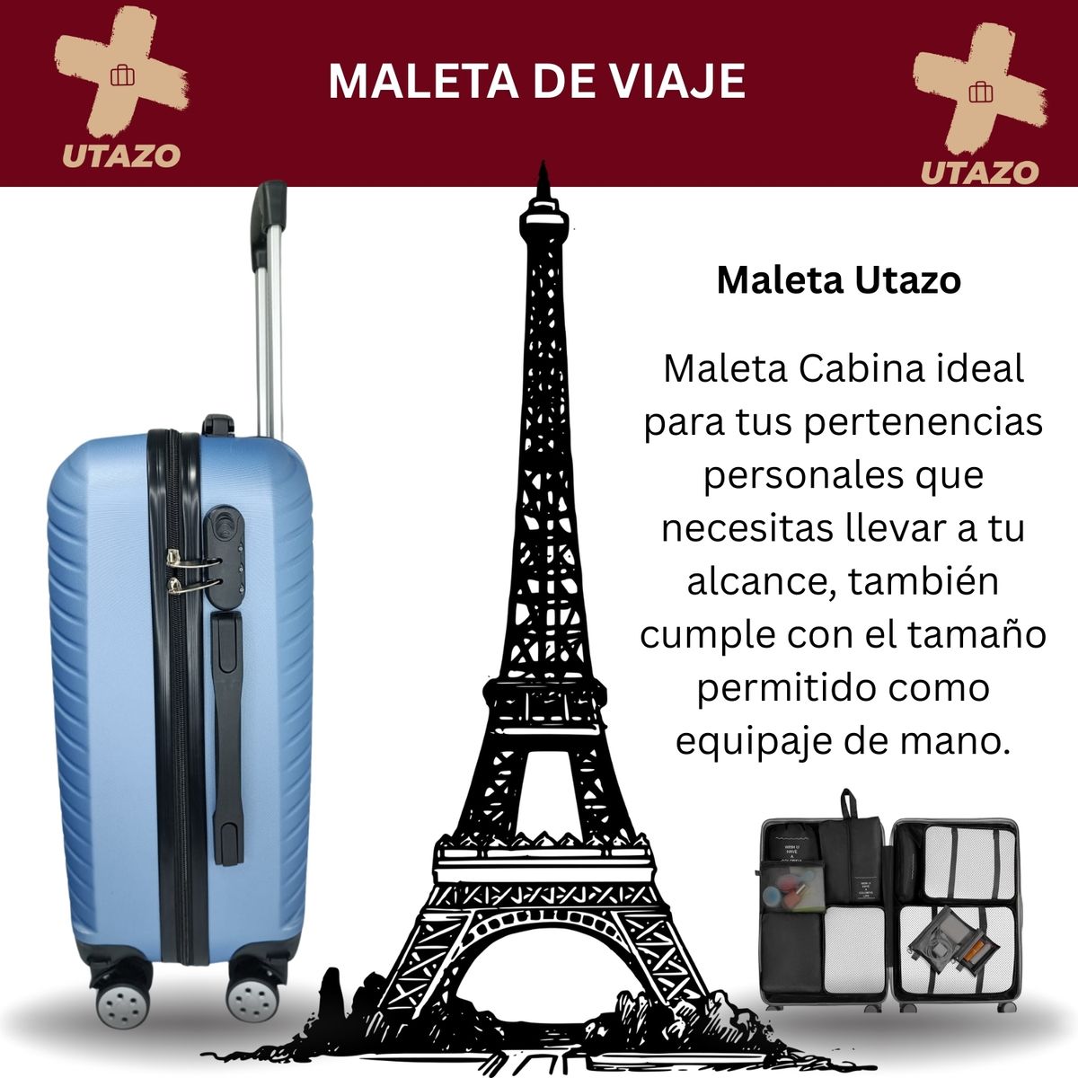 GENERICO - Maleta Cabina Utazo Carry On 10kg + Set Bolsa Organizadora