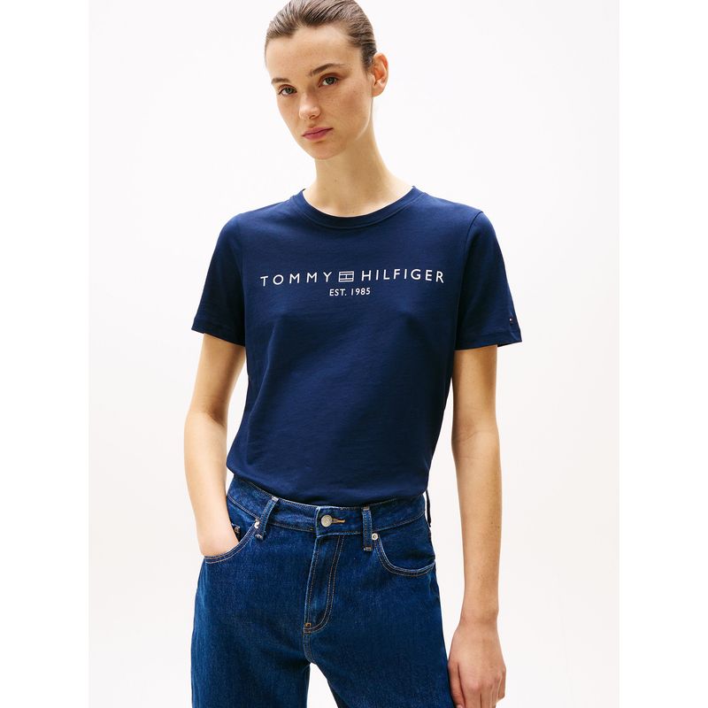 TOMMY HILFIGER - Polera Signature Con Logo Azul Tommy Hilfiger