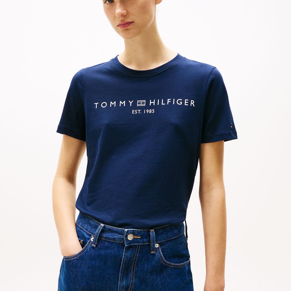 TOMMY HILFIGER - Polera Signature Con Logo Azul Tommy Hilfiger