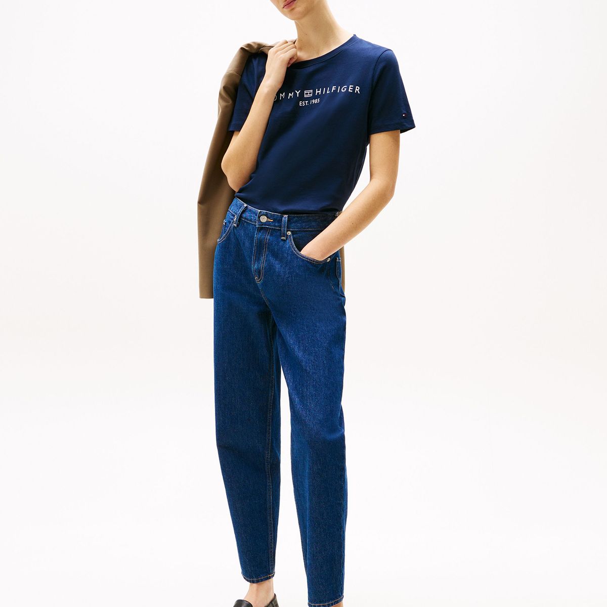 TOMMY HILFIGER - Polera Signature Con Logo Azul Tommy Hilfiger