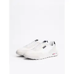 TOMMY HILFIGER - Zapatillas Retro Runner Mix De Cuero Blanco