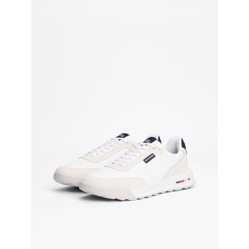 TOMMY HILFIGER - Zapatillas Retro Runner Mix De Cuero Blanco Tommy Hilfiger