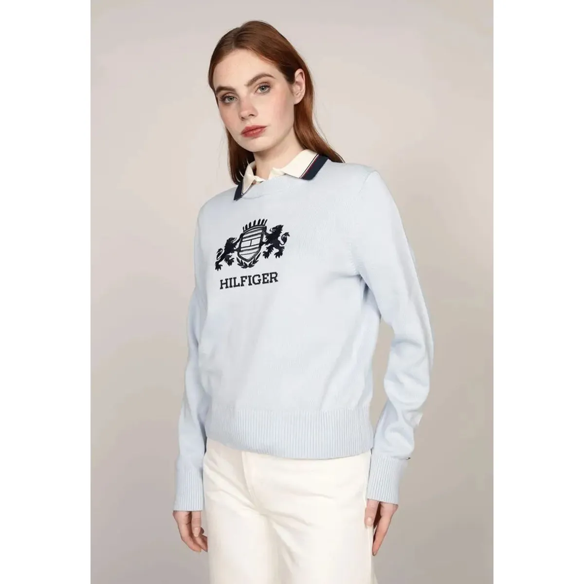 TOMMY HILFIGER - Sweater C-Neck Con Logo Celeste Tommy Hilfiger