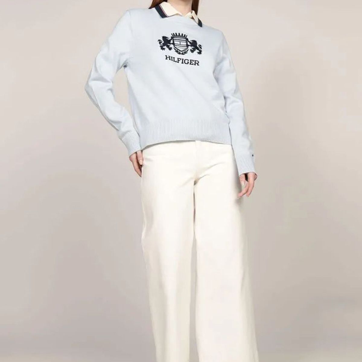 TOMMY HILFIGER - Sweater C-Neck Con Logo Celeste Tommy Hilfiger