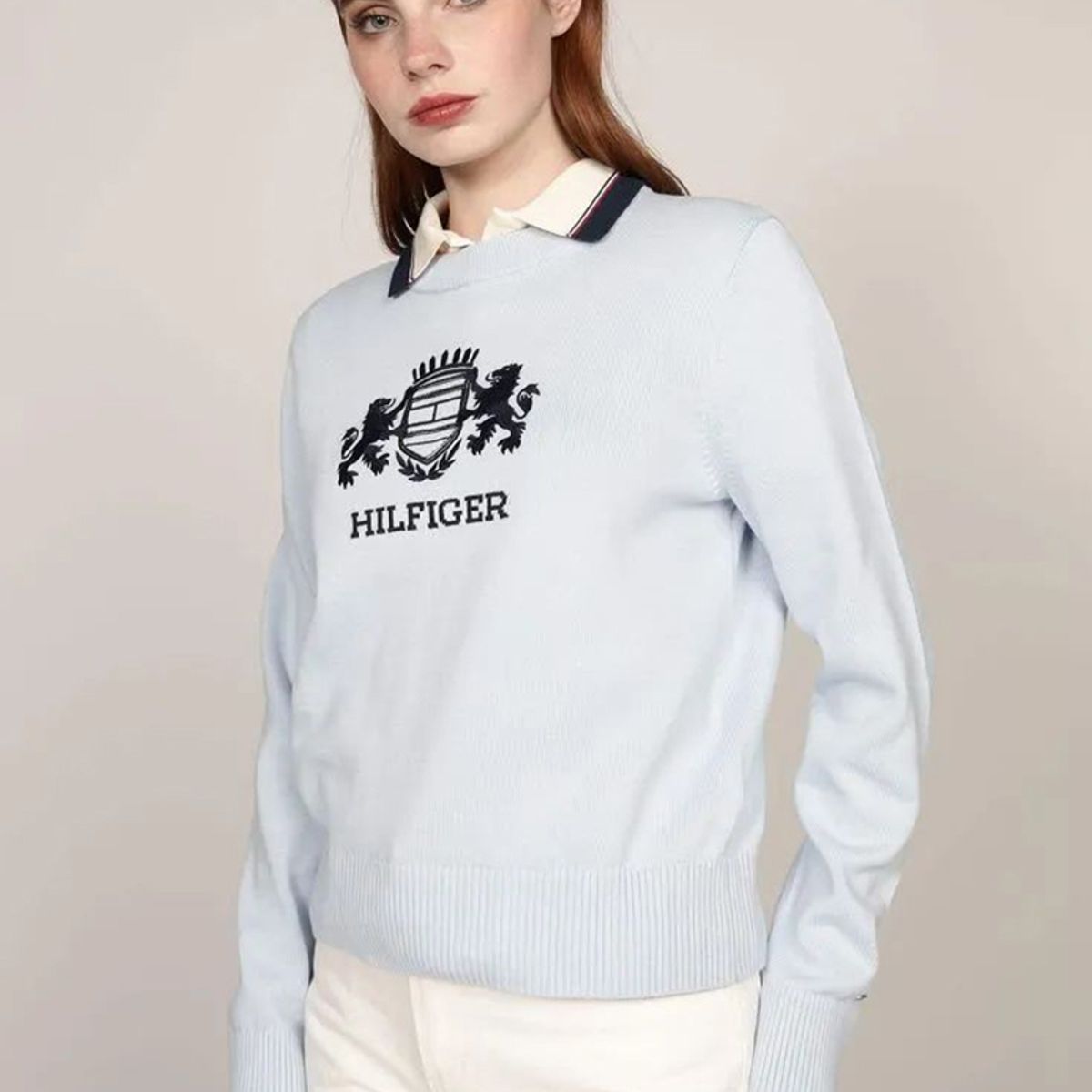 TOMMY HILFIGER - Sweater C-Neck Con Logo Celeste Tommy Hilfiger