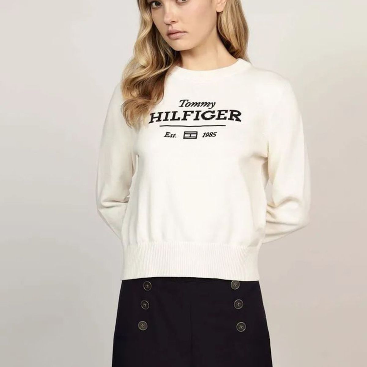 TOMMY HILFIGER - Sweater C-Neck Con Logo Blanco Tommy Hilfiger