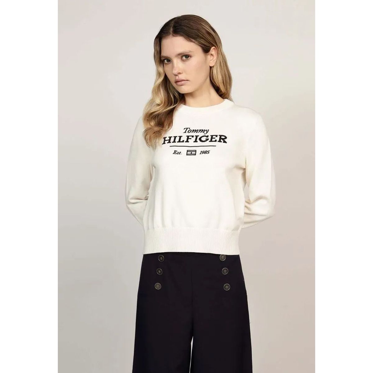 TOMMY HILFIGER - Sweater C-Neck Con Logo Blanco Tommy Hilfiger