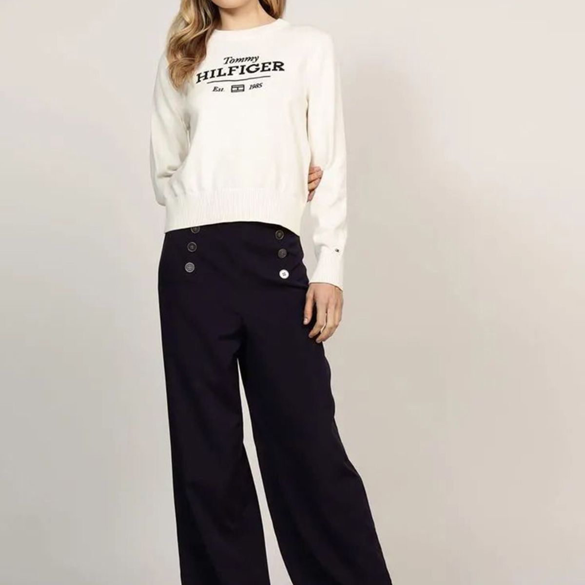 TOMMY HILFIGER - Sweater C-Neck Con Logo Blanco Tommy Hilfiger