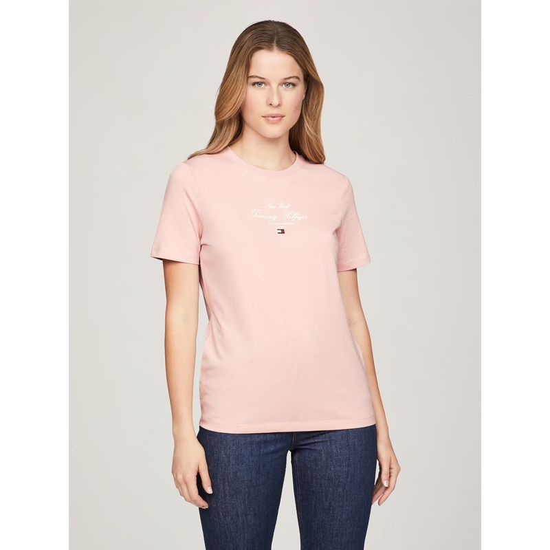 TOMMY HILFIGER - Polera Logo Script Regular Fit Rosado Tommy Hilfiger
