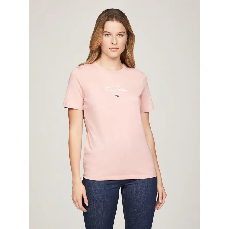 TOMMY HILFIGER - Polera Logo Script Regular Fit Rosado Tommy Hilfiger