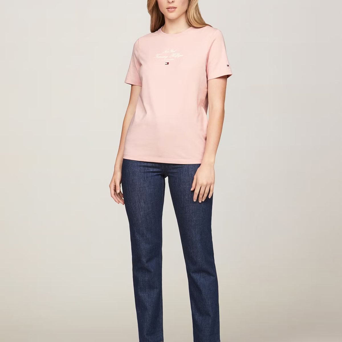 TOMMY HILFIGER - Polera Logo Script Regular Fit Rosado Tommy Hilfiger