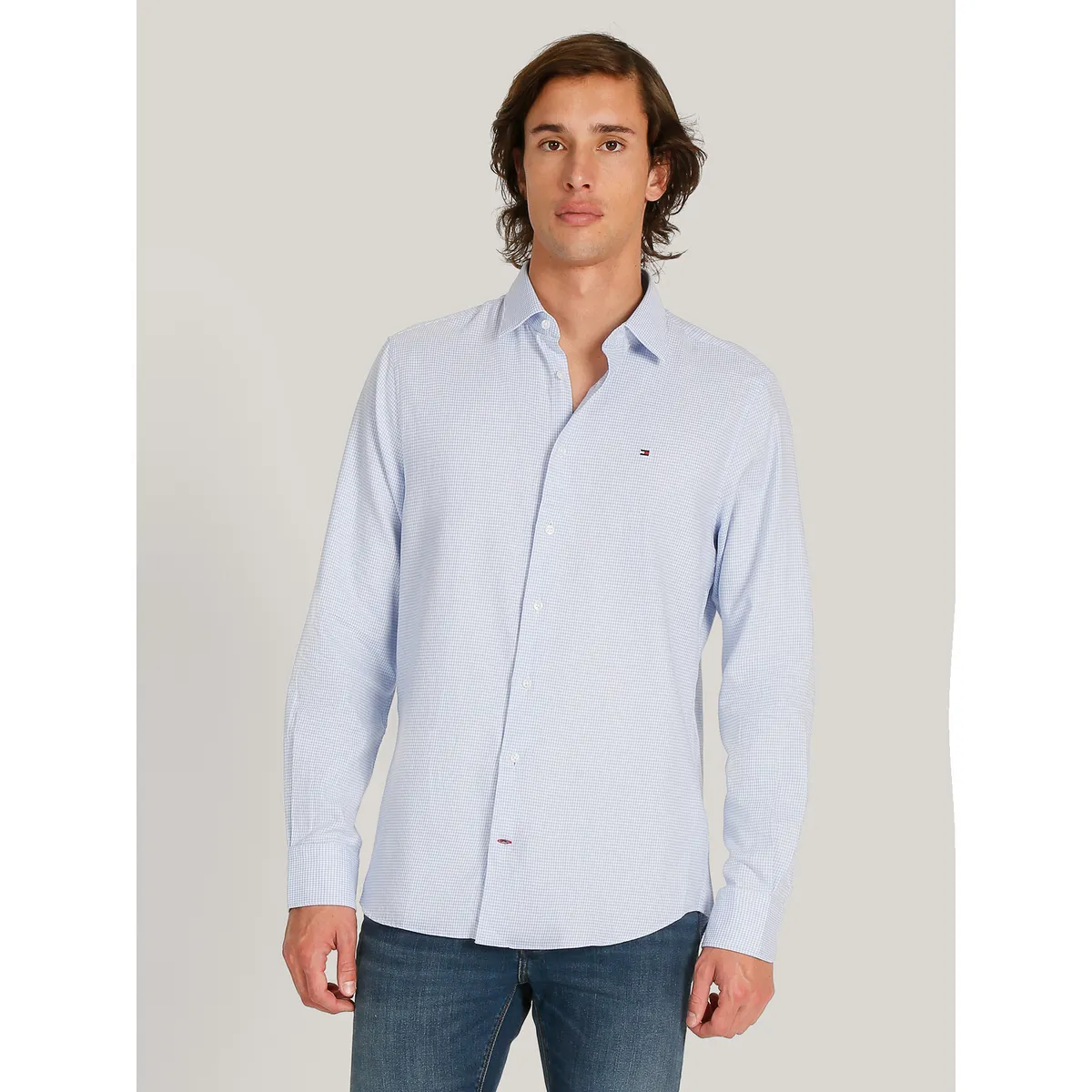 TOMMY HILFIGER - Camisa Solid Regular Fit Celeste Tommy Hilfiger