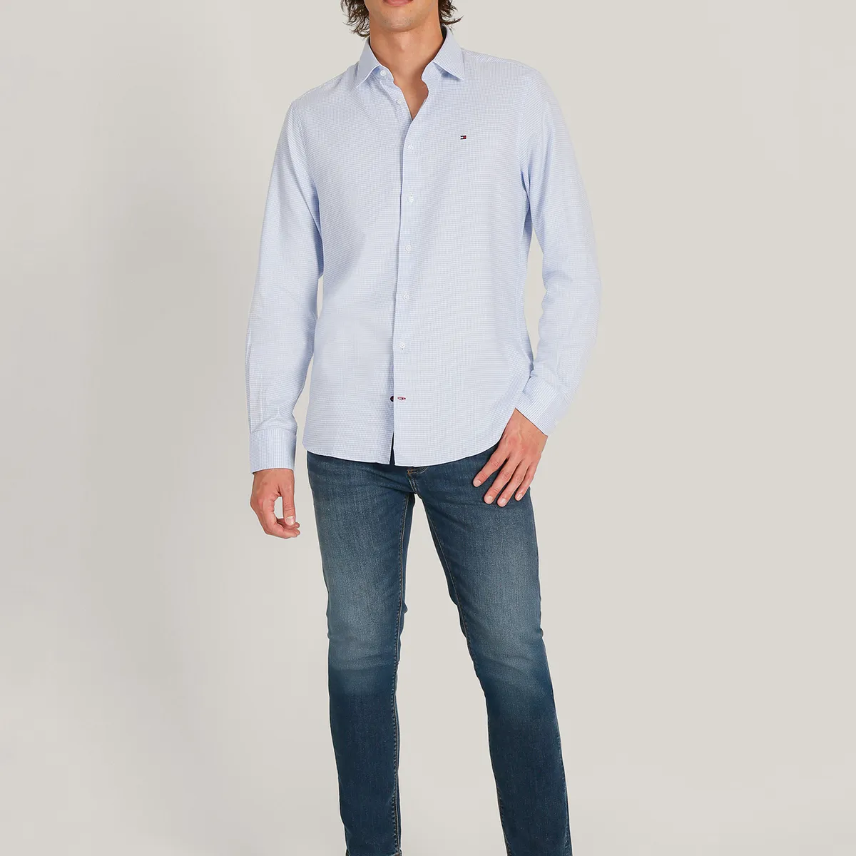 TOMMY HILFIGER - Camisa Solid Regular Fit Celeste Tommy Hilfiger