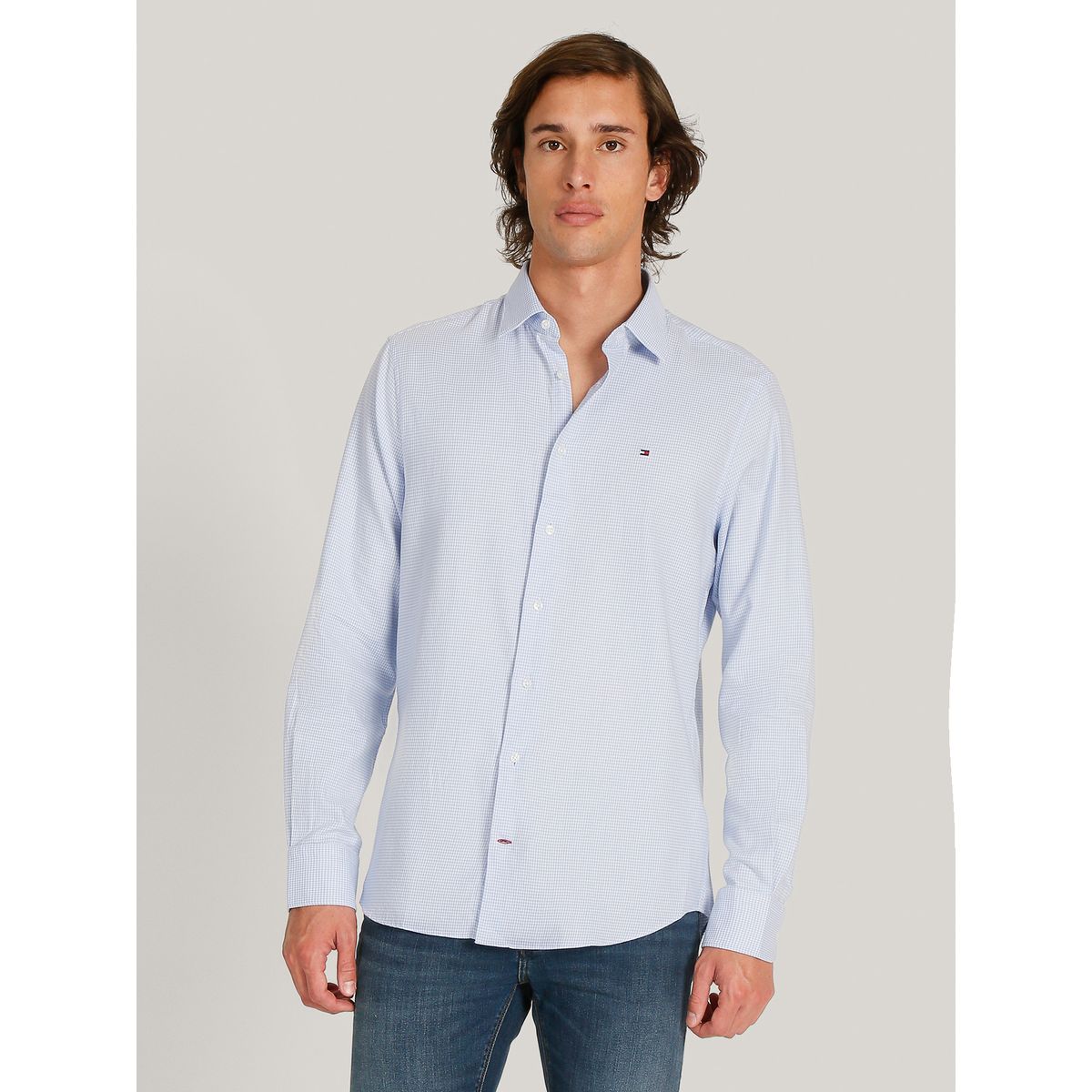 TOMMY HILFIGER - Camisa Solid Regular Fit Celeste Tommy Hilfiger