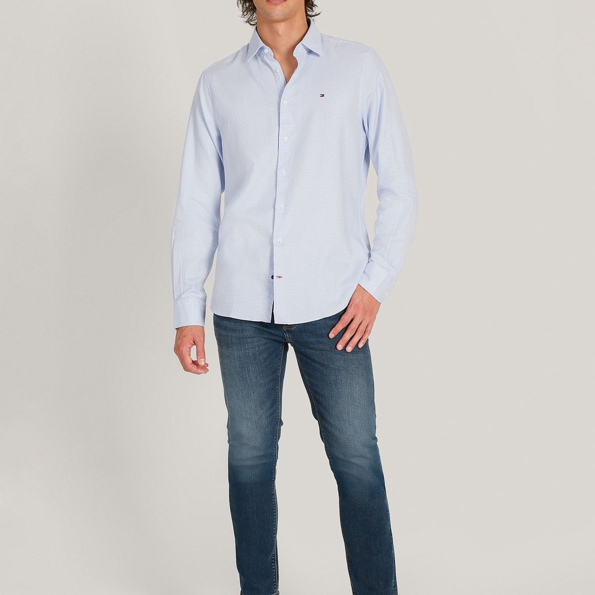 TOMMY HILFIGER - Camisa Solid Regular Fit Celeste Tommy Hilfiger