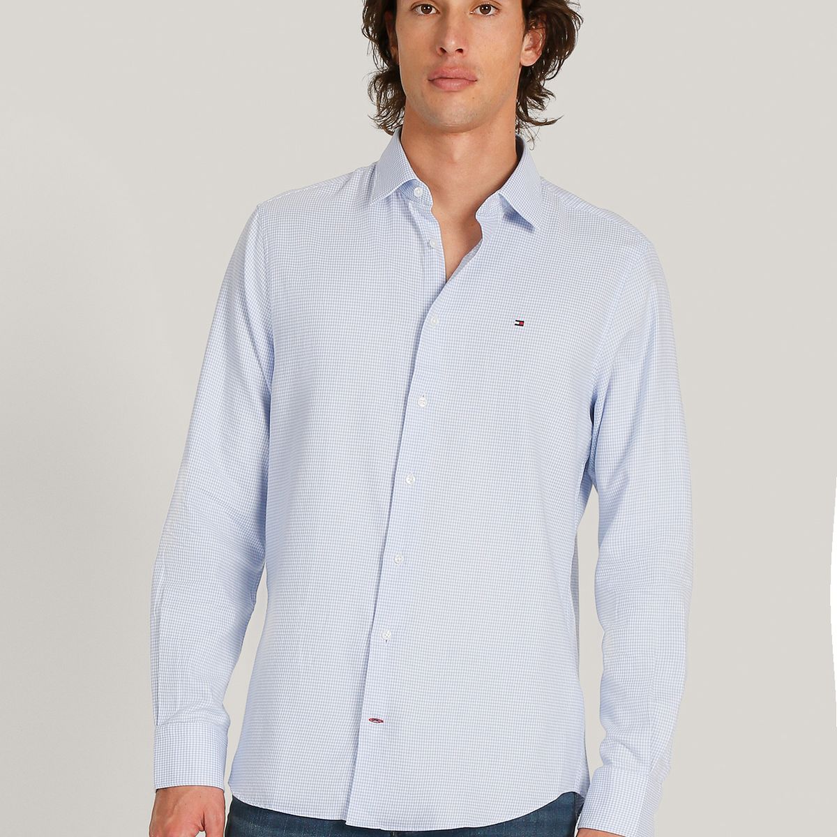 TOMMY HILFIGER - Camisa Solid Regular Fit Celeste Tommy Hilfiger