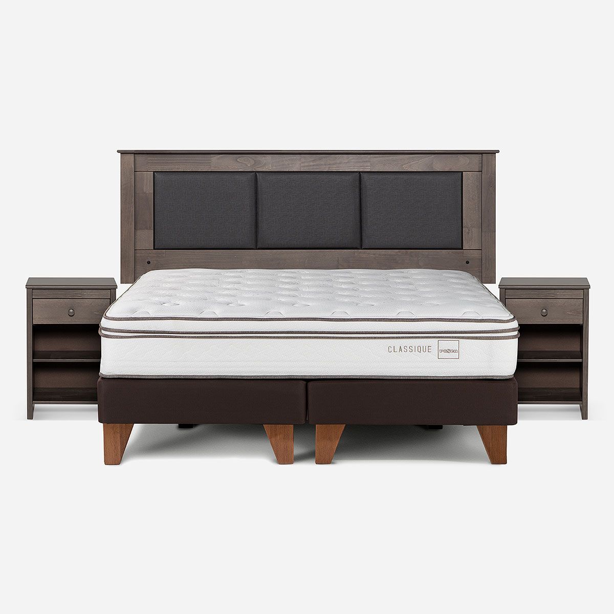 ROSEN - Cama Europea Classique+ King + Respaldo y Velador Gris