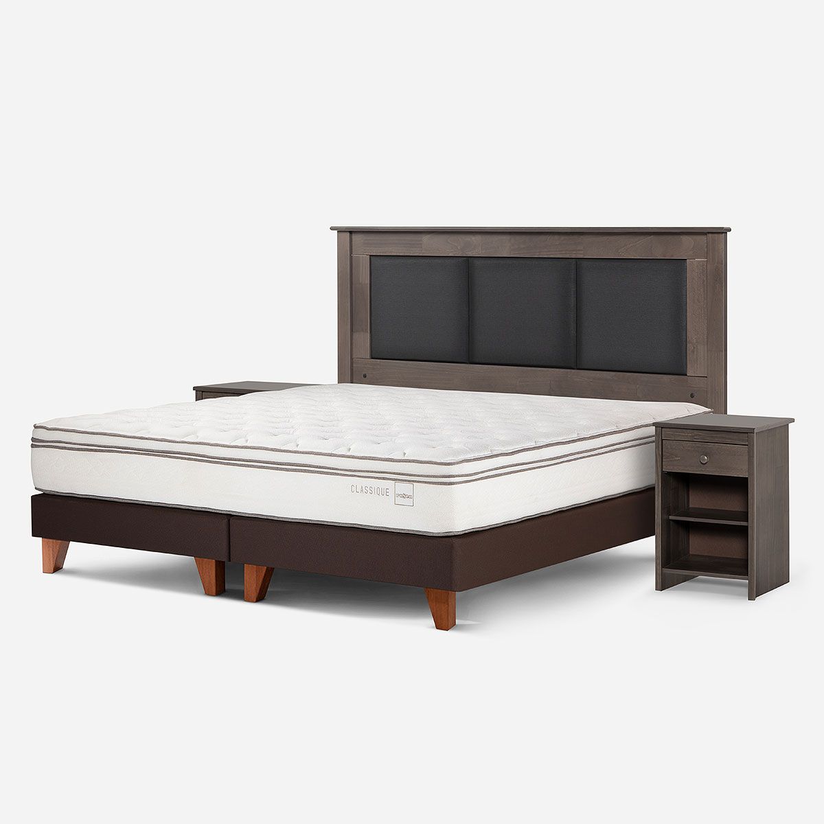 ROSEN - Cama Europea Classique+ King + Respaldo y Velador Gris