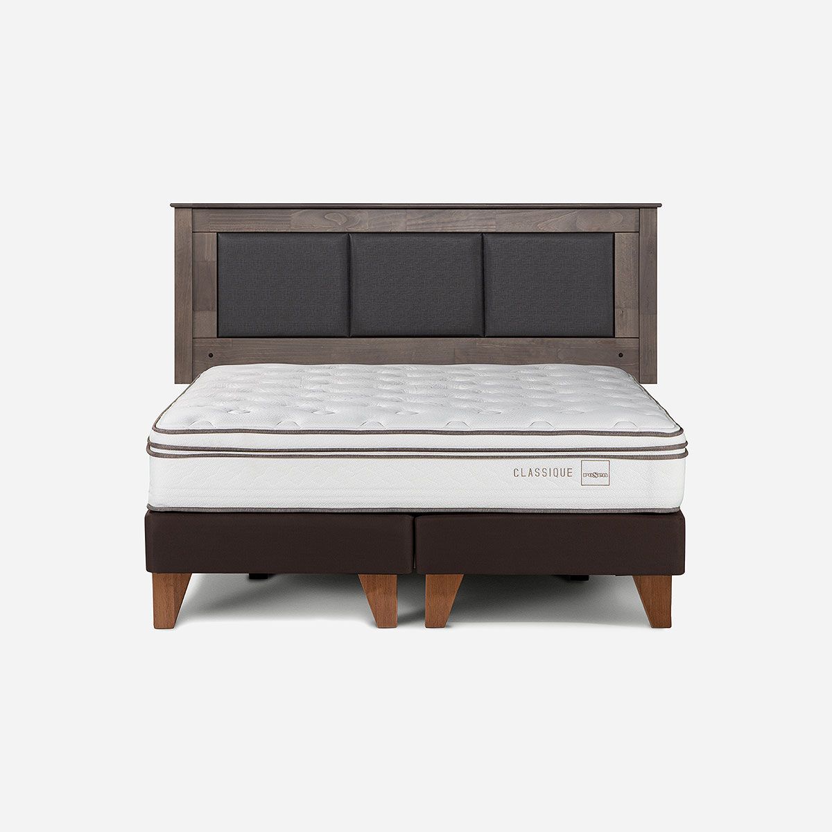 ROSEN - Cama Europea Classique+ 2 Plazas + Respaldo Rachel Gris