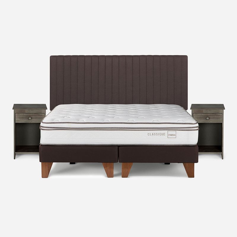 ROSEN - Cama Europea Classique+ 2 Plazas + Respaldo Lucio +Veladores