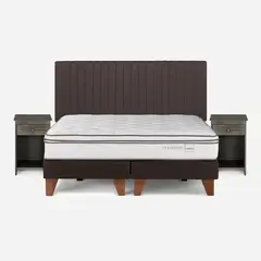 ROSEN - Cama Europea Classique+ 2 Plazas + Respaldo Lucio +Veladores