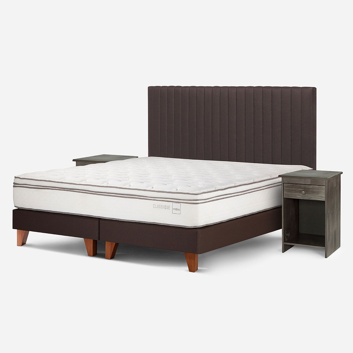 ROSEN - Cama Europea Classique+ 2 Plazas + Respaldo Lucio +Veladores