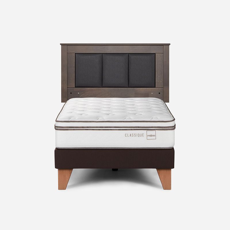 ROSEN - Cama Europea Classique+ 15 Plazas + Respaldo Rachel Gris